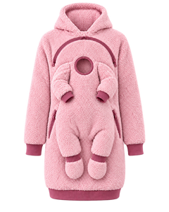Rose REVINZA sherpa hoodie, isolated front view; AI-enhanced product imagery
